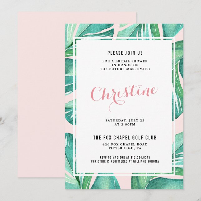 Palm Leaves Tropical Bridal Shower Invitation (Front/Back)