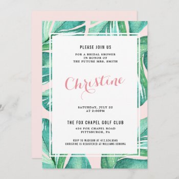 Palm Leaves Tropical Bridal Shower Invitation by blush_printables at Zazzle