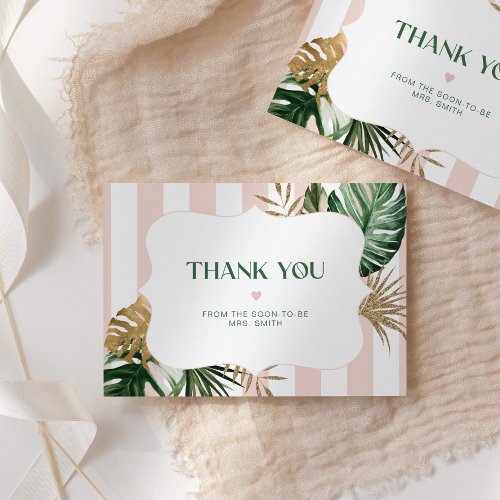 Palm leaves tropical bridal shower thank you card