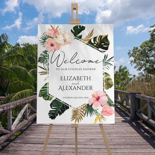 Palm Leaves Tropical Couples Shower Welcome Sign