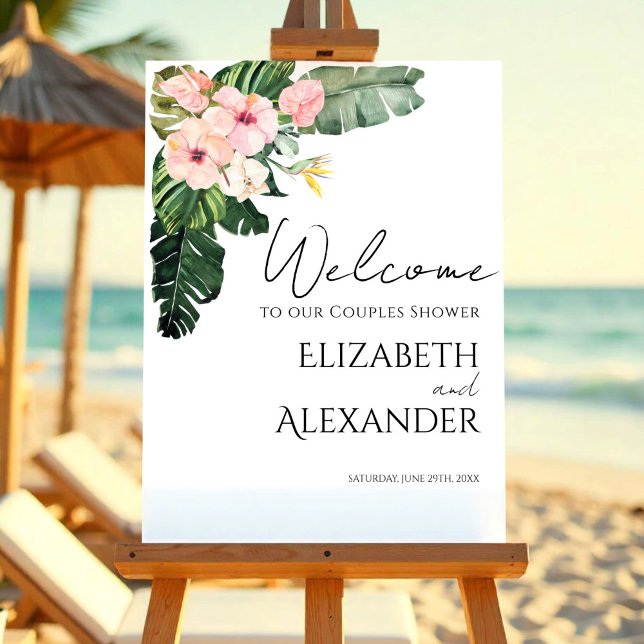 Palm Leaves Tropical Couples Shower Welcome Sign (Creator Uploaded)