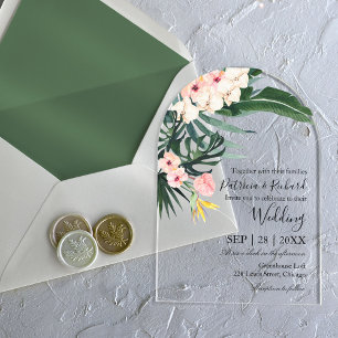 Palm Leaves Tropical Destination Wedding Acrylic Invitations
