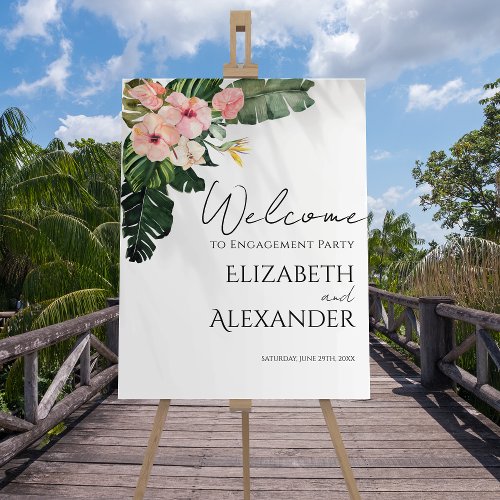 Palm Leaves Tropical Engagement Party Welcome Sign