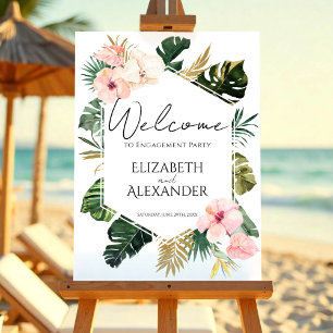 Palm Leaves Tropical Engagement Party Welcome Sign