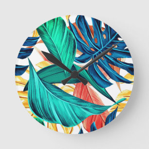 Palm leaves tropical exotic round clock