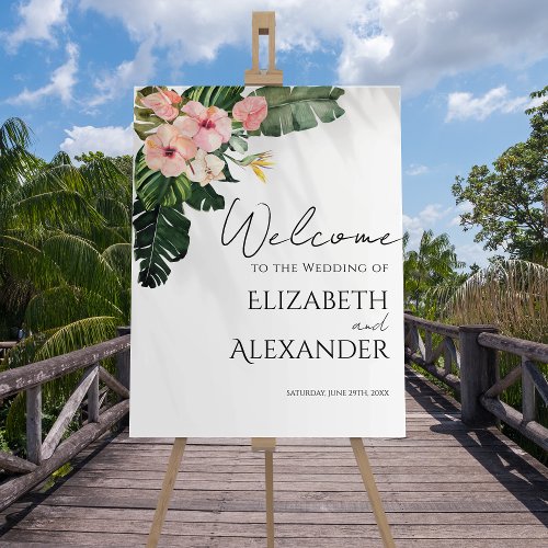 Palm Leaves Tropical Greenery Wedding Welcome Sign
