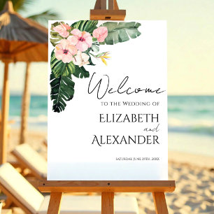 Palm Leaves Tropical Greenery Wedding Welcome Sign