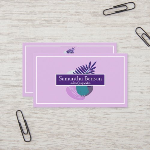 Palm Leaves Tropical Island Green  White  Business Card