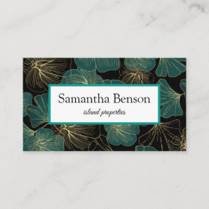 Palm Leaves Tropical Island Green & White Business Card