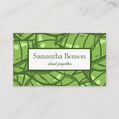 Palm Leaves Tropical Island Green  White Square Business Card