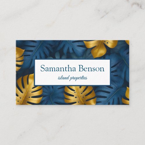 Palm Leaves Tropical Island Green  White Square Business Card