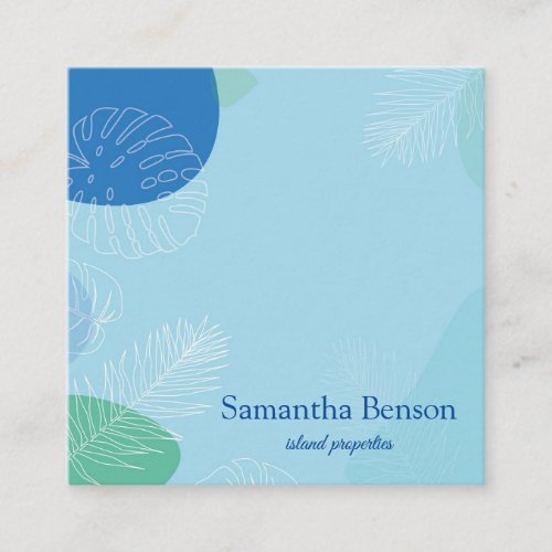 Palm Leaves Tropical Island Green  White Square S Square Business Card