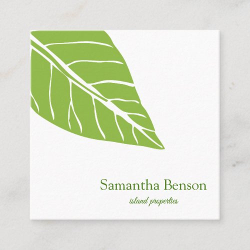 Palm Leaves Tropical Island Green  White Square Square Business Card