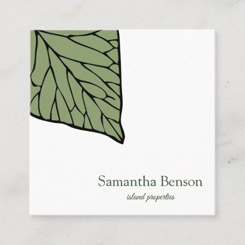 Palm Leaves Tropical Island Green  White Square Square Business Card