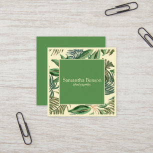 Palm Leaves Tropical Island Green & White Square Square Business Card