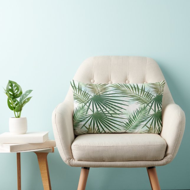 Palm leaves tropical jungle lumbar pillow (Chair)