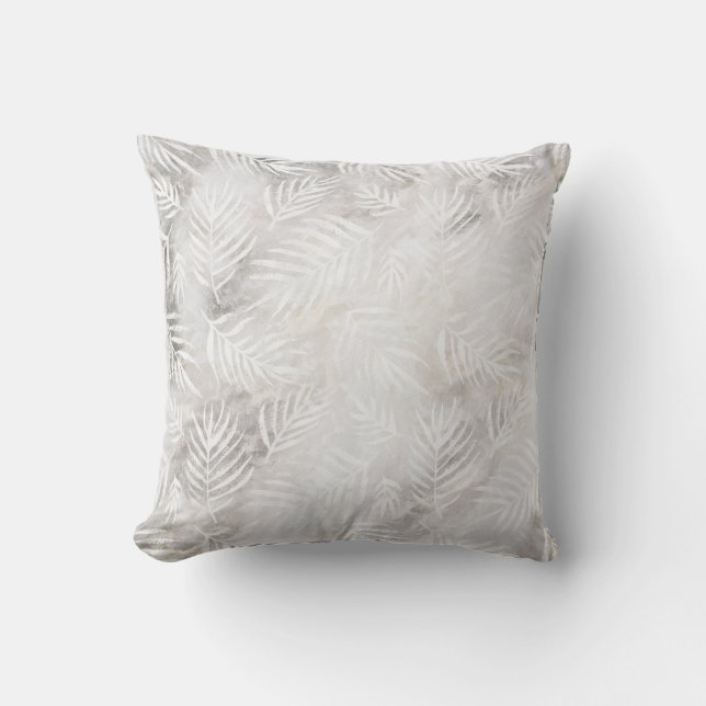 Palm Leaves Tropical Pastel White Silver Grey Throw Pillow (Front)