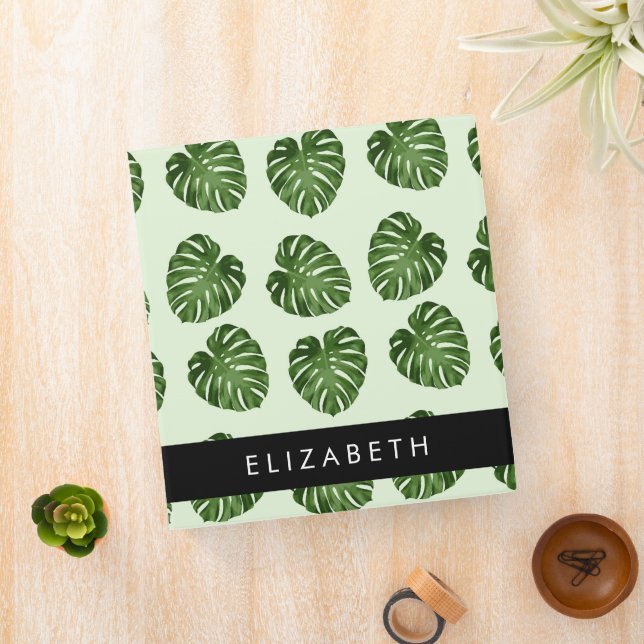 Palm Leaves, Tropical Pattern, Your Name 3 Ring Binder (In Situ)