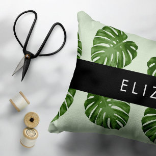 Palm Leaves, Tropical Pattern, Your Name Accent Pillow