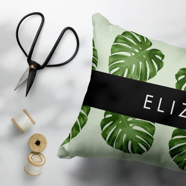 Palm Leaves, Tropical Pattern, Your Name Accent Pillow (Creator Uploaded)