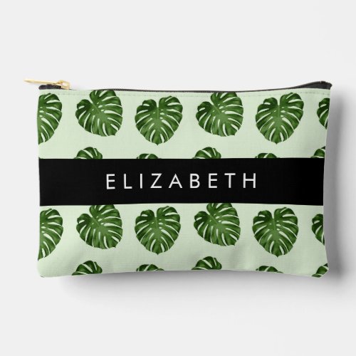 Palm Leaves Tropical Pattern Your Name Accessory Pouch