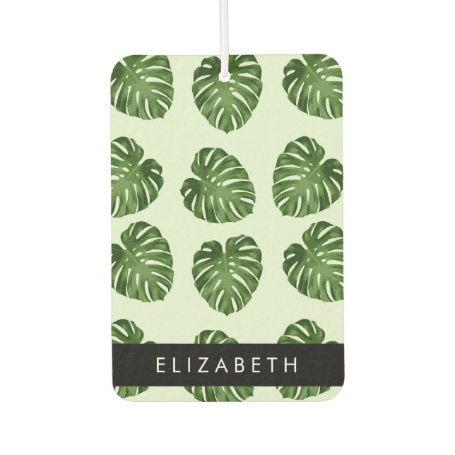 Palm Leaves, Tropical Pattern, Your Name Air Freshener (Front)