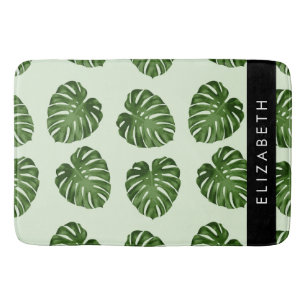 Palm Leaves, Tropical Pattern, Your Name Bath Mat