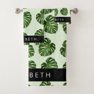 Palm Leaves, Tropical Pattern, Your Name Bath Towel Set