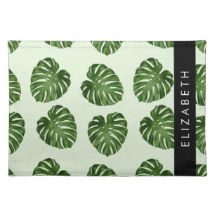 Palm Leaves, Tropical Pattern, Your Name Cloth Placemat