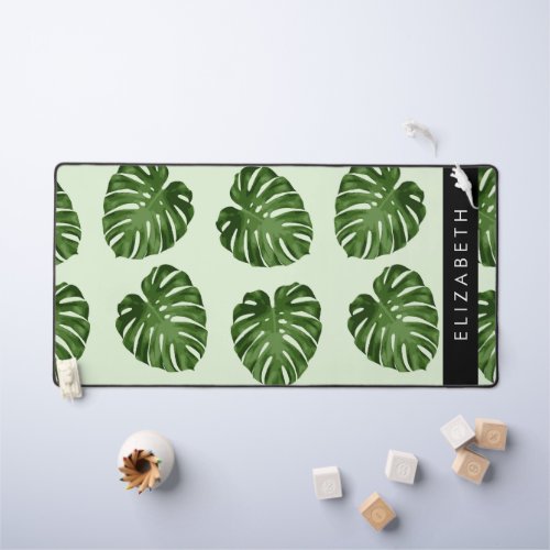Palm Leaves Tropical Pattern Your Name Desk Mat