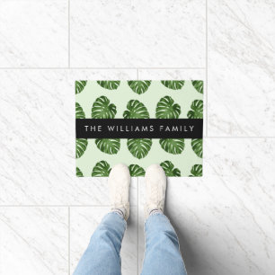 Palm Leaves, Tropical Pattern, Your Name Doormat