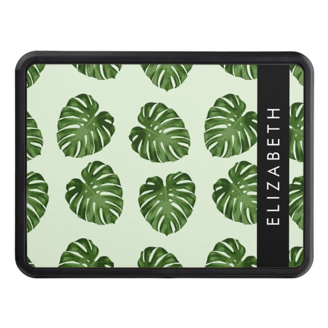 Palm Leaves, Tropical Pattern, Your Name Hitch Cover (Front)