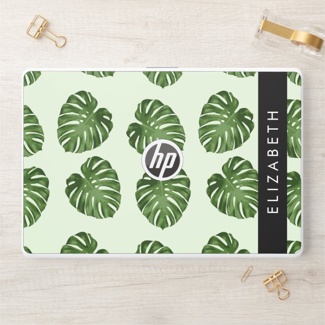 Palm Leaves, Tropical Pattern, Your Name HP Laptop Skin (Desk)