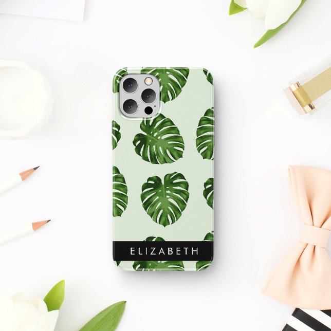 Palm Leaves, Tropical Pattern, Your Name iPhone Case (Creator Uploaded)