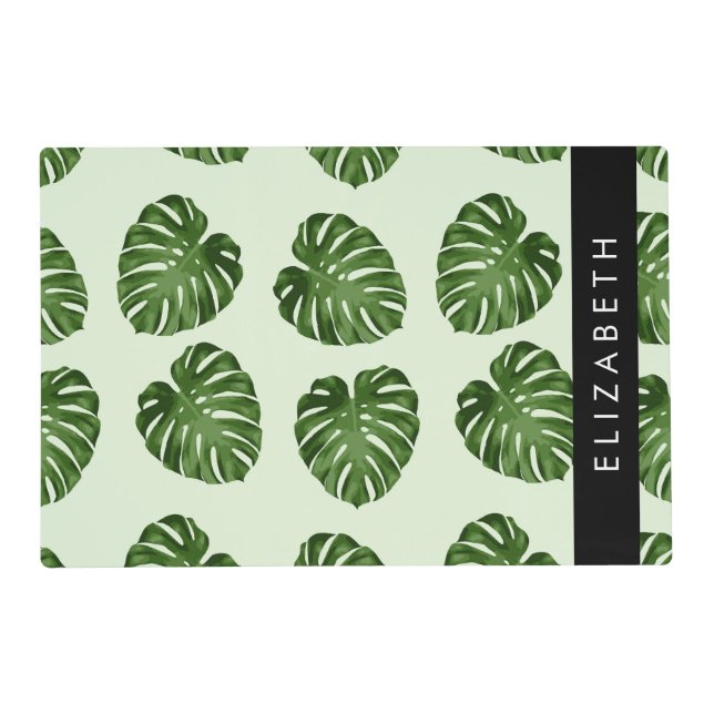 Palm Leaves, Tropical Pattern, Your Name Placemat (Front)
