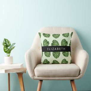 Palm Leaves, Tropical Pattern, Your Name Throw Pillow