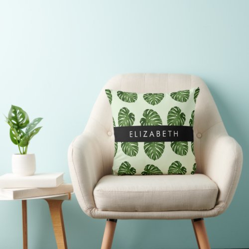 Palm Leaves Tropical Pattern Your Name Throw Pillow