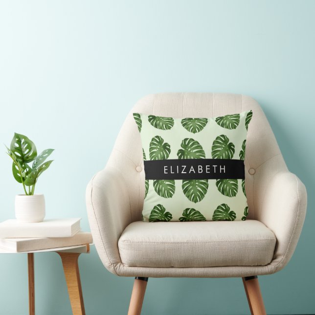 Palm Leaves, Tropical Pattern, Your Name Throw Pillow (Chair)