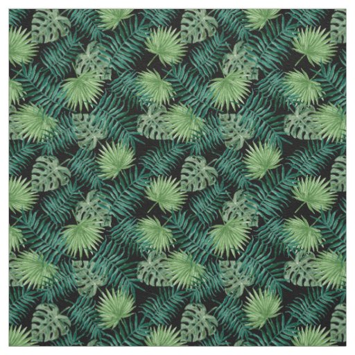 Palm Leaves Tropical Print Black Fabric