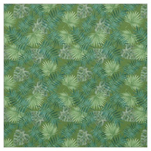 Palm Leaves Tropical Print Green Fabric