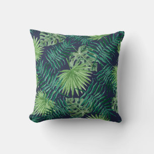 Palm Leaves Tropical Print Navy Cushion