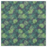 Palm Leaves Tropical Print Navy Fabric