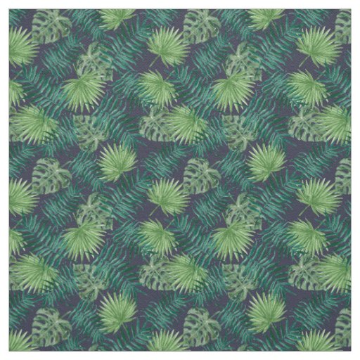 Palm Leaves Tropical Print Navy Fabric