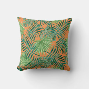 Palm Leaves Tropical Print Orange Cushion
