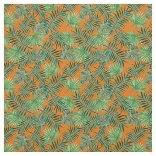 Palm Leaves Tropical Print Orange Fabric
