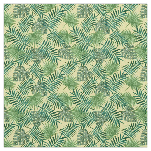 Palm Leaves Tropical Print Yellow Fabric (Swatch)