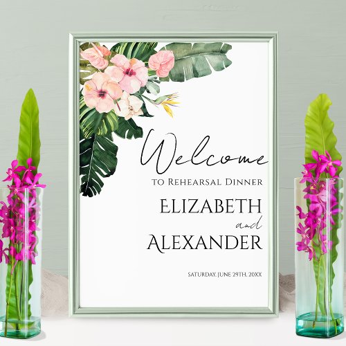 Palm Leaves Tropical Rehearsal Dinner Welcome Sign