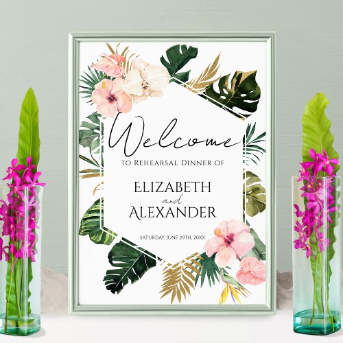 Palm Leaves Tropical Rehearsal Dinner Welcome Sign
