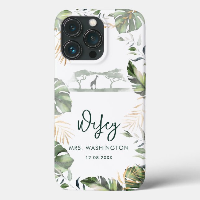 Palm Leaves Tropical Safari Wifey Script Bride Case-Mate iPhone Case (Back)