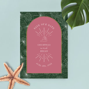 Palm Leaves Tropical Seashell Pink Green Save The  Date
